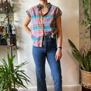 Levi’s Pastel Plaid Cap Sleeve Button Up